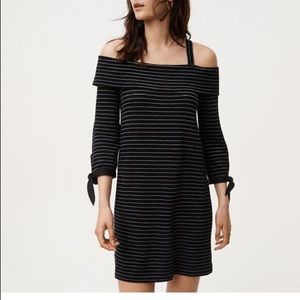 LOFT 3/4 Sleeve Striped Cold Shoulder Dress